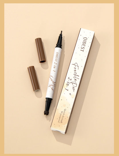 QIBEST Double-end Freckles Stamp Pen Makeup 2-IN-1 Freckle Seal Waterproof Face Concealer Contour Natural Brown Freckle Cosmetic