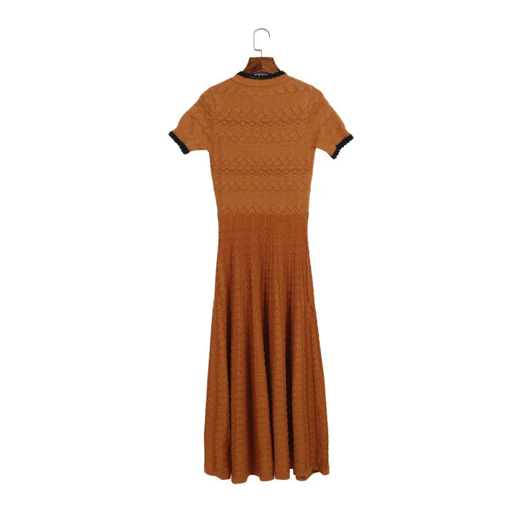 ZJYT Summer New 2026 Fashion Women's Knitted Dress Sweaters Elegant Short Sleeve Mid Calf Casual Holiday Dresses Female Vestido