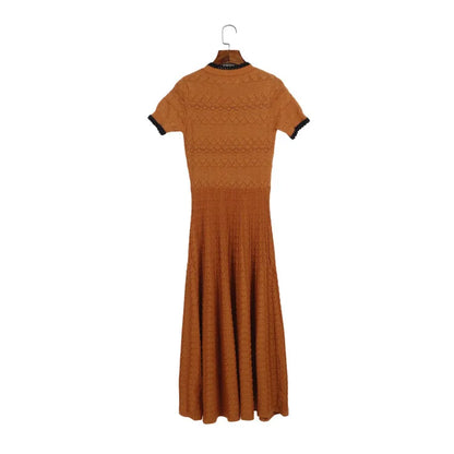 ZJYT Summer New 2026 Fashion Women's Knitted Dress Sweaters Elegant Short Sleeve Mid Calf Casual Holiday Dresses Female Vestido