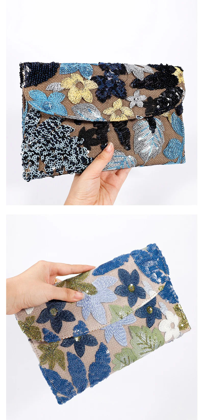 Cross-border High-end Envelope Bag, Sequined Embroidery Straw-woven Niche Women's Clutch Bag, Summer New Woven Women's Clutches
