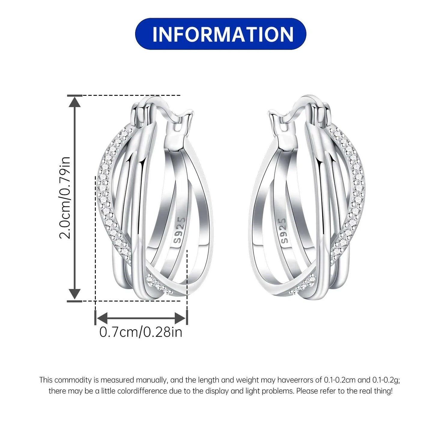 925 Sterling Silver Exquisite Multi-layer Ear Ring Jewelry Versatile Hoop Earrings For Women Jewelry Fine Birthday Party Gift