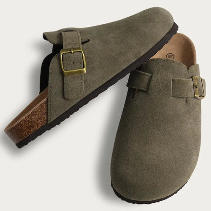 Evshine Men's Cow Suede Clogs with Arch Support Leather Mules Comfort Fashion Potato Shoe Women Cork Footbed Genuine Suede Clogs