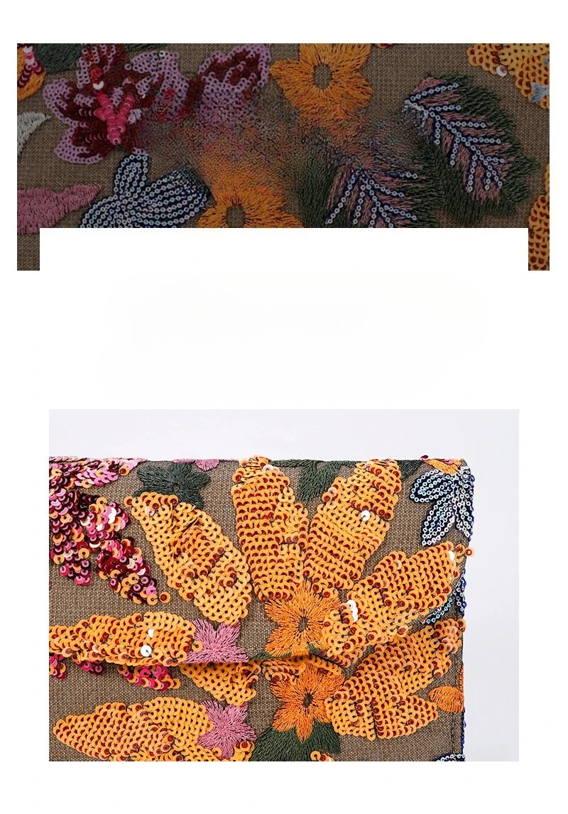 Cross-border High-end Envelope Bag, Sequined Embroidery Straw-woven Niche Women's Clutch Bag, Summer New Woven Women's Clutches