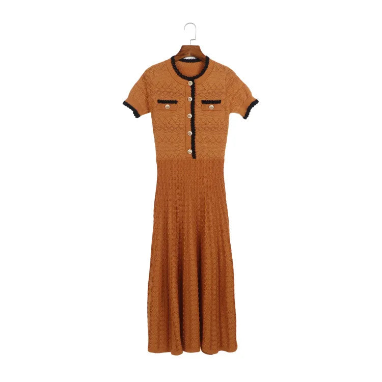ZJYT Summer New 2026 Fashion Women's Knitted Dress Sweaters Elegant Short Sleeve Mid Calf Casual Holiday Dresses Female Vestido