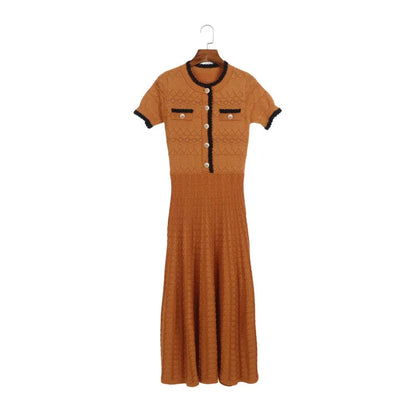 ZJYT Summer New 2026 Fashion Women's Knitted Dress Sweaters Elegant Short Sleeve Mid Calf Casual Holiday Dresses Female Vestido
