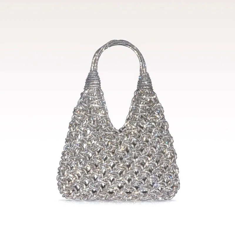 Circular Hollow Out Evening Clutch Party Bag For Women Luxury Designer Handbag New Fashion Shiny Rhinestones Shoulder Crossbody