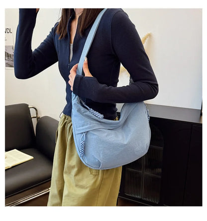 Casual Canvas Crossbody Bags Korean Simplified Large Capacity Sports Hobos Bag Solid Color Lightweight Dumpling Bag Women