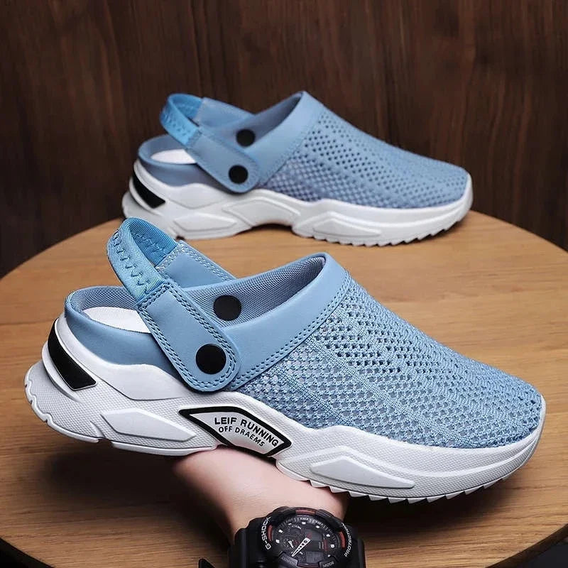 2025 Men Summer Sandal Mesh Mules Breathable Padded Beach Flip Flops Shoes Solid Flat Bath Slippers Outside Men Slippers Zapatos