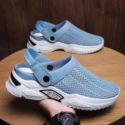 2025 Men Summer Sandal Mesh Mules Breathable Padded Beach Flip Flops Shoes Solid Flat Bath Slippers Outside Men Slippers Zapatos