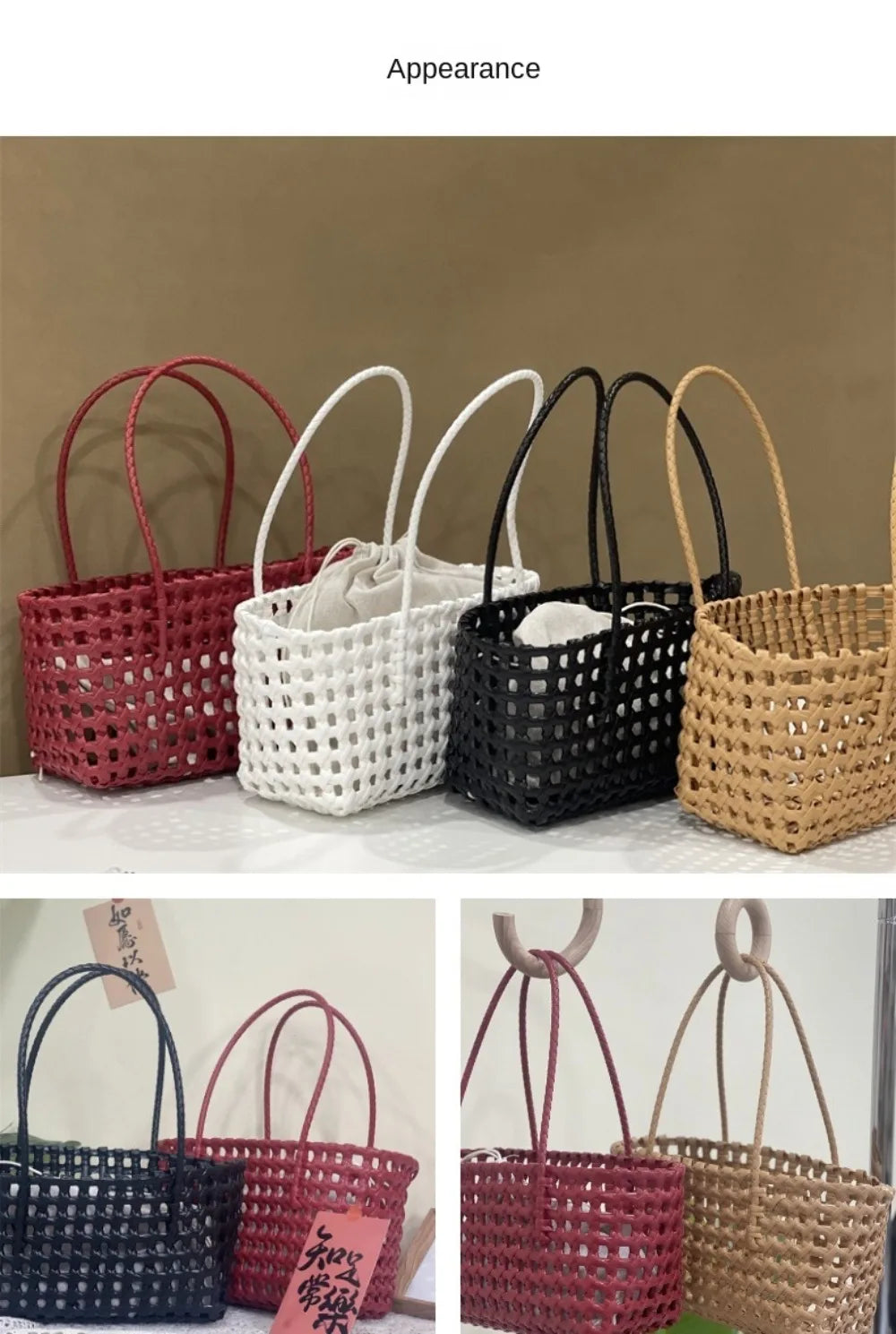 Plastic Hollow Weave Bag Countryside Style Large Capacity Beach Tote Bag Bohemian Style Bucket Bag Woman PVC Handbag Girls