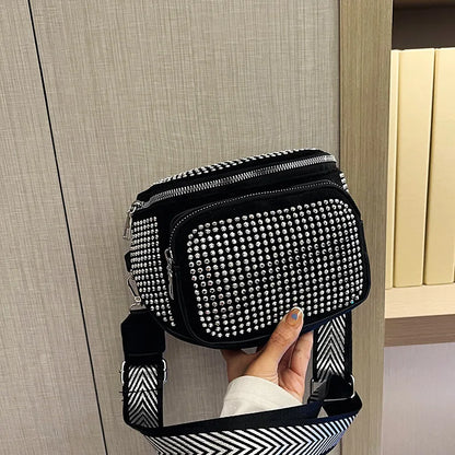 Fashion Shiny Women crossbody bags PU leather Wide strap Female Shoulder bags Ladies Waist Pack and Purses Saddle Chest Bags