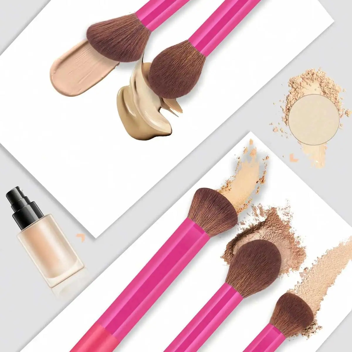 17pcs Professional Soft Long Aluminum Makeup Brush Set, Including Foundation Brush, Eyeshadow Brush, Eyebrow Brush, Blending