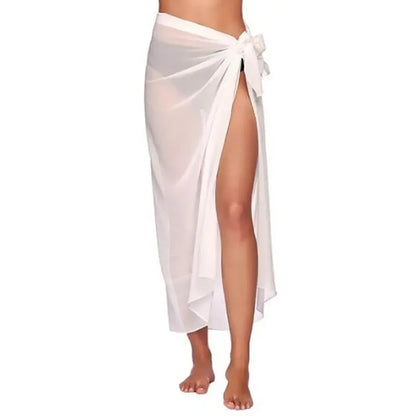 Summer Women Short Solid Sarong Swimsuit Coverups Beach Bikini Wrap Sheer Short Skirt Chiffon Skirt Scarf Swimwear Cover-ups