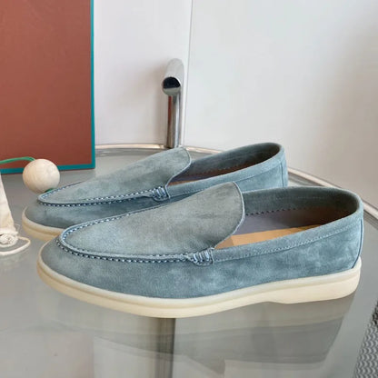 High Quality Men's walking driving shoes Unisex All genuine leather loafer Sheepskin suede Flat casual women's shoes large size