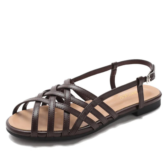 Women Roman Gladiator Flat Sandals Summer Soft Bottom Open Toe Narrow Band Weave Casual Shoes Plus Size Sandalias босоножки