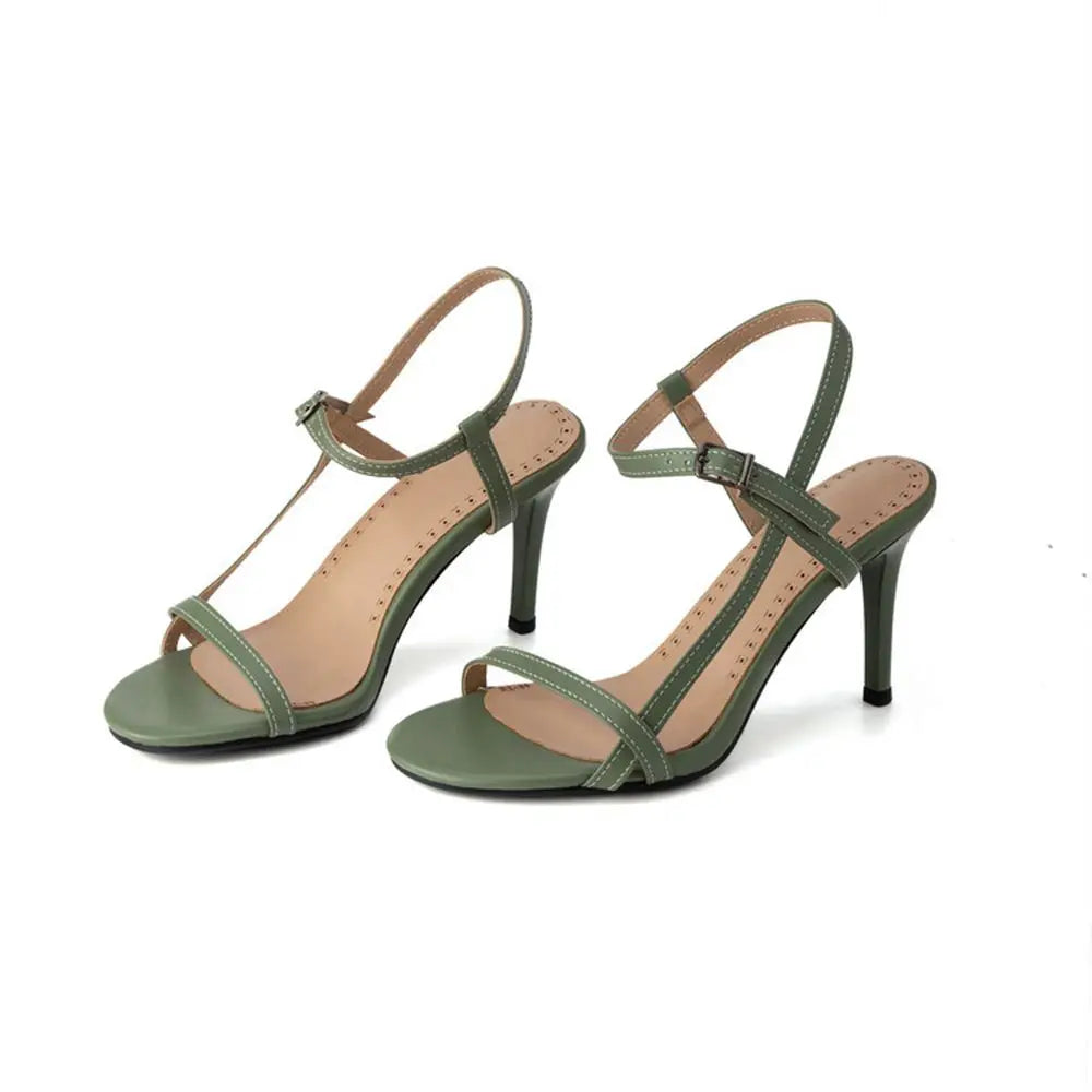 Peep Toe Ankle Strap Heeled Sandals for Women Open Toe Thin Heel Shoes Green Nude Red Silver White Black Plus Size 33-54 H1689