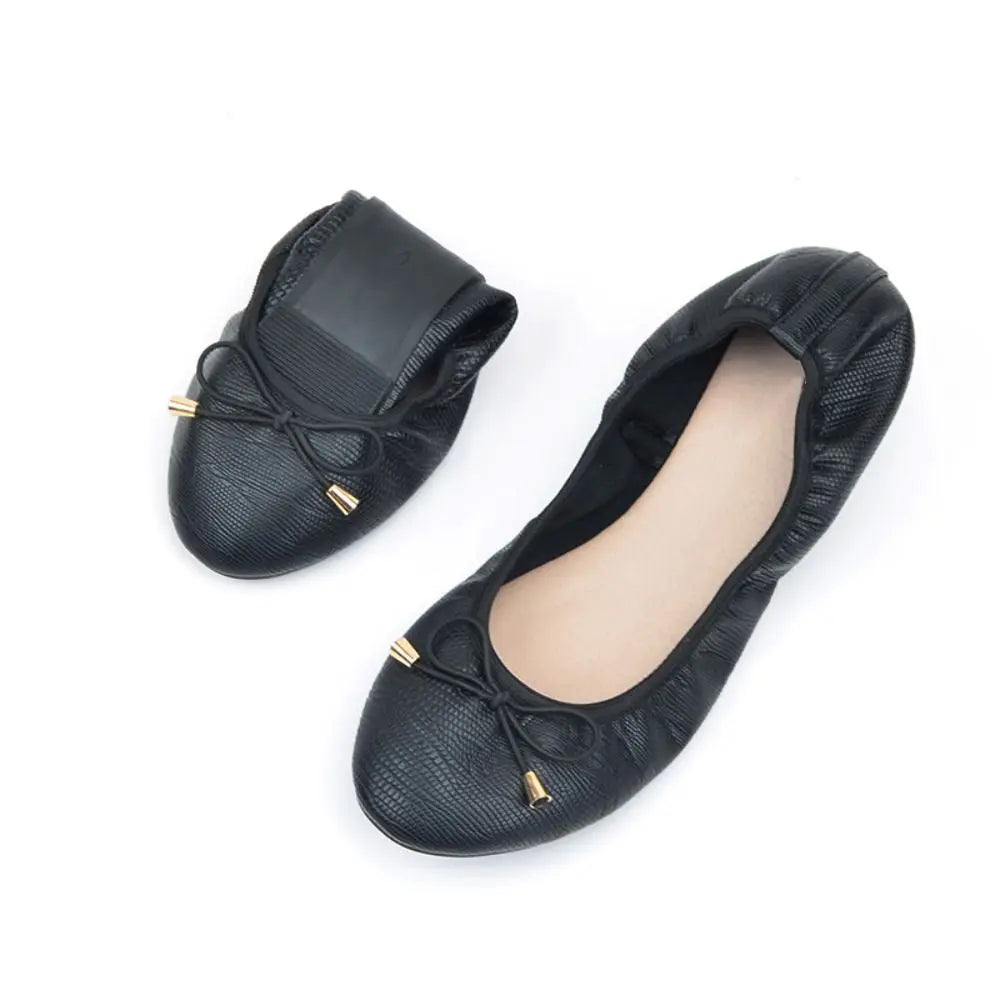 Solid Color Shallow Mouth PU Ballet Shoes Thread Bowknot Ballet Flats Women Foldable Lightweight Chicken Rolls Dance Shoes Yoga