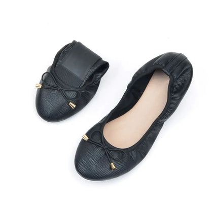 Solid Color Shallow Mouth PU Ballet Shoes Thread Bowknot Ballet Flats Women Foldable Lightweight Chicken Rolls Dance Shoes Yoga