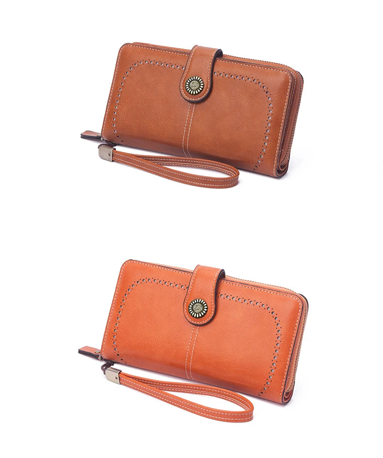 Vintage Large Capacity Women's Purse, Monochromatic, Multi-card, Long Wallet, Multi-function Zipper Strap, Wrist Strap, New