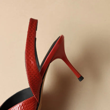 【JOCHEBED HU】Brand Genuine Leather Pointed Toe Slingback Kitten Heel Sandals Women Stiletto High Heels Summer Designer Party