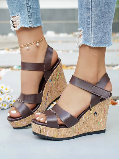 Women's Silver Chunky Platform Sandals 2026 Summer Cork Thick Sole Wedge Sandals Woman Plus Size 43 Pu Leather Casual Shoes