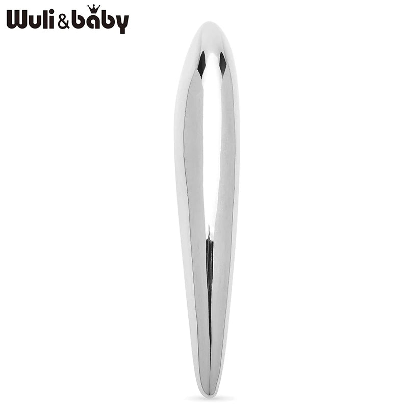 Wuli&baby Stainless Steel Geometric Brooches For Women Unisex Long Oval Party Office Clothes Brooch Pins Gifts