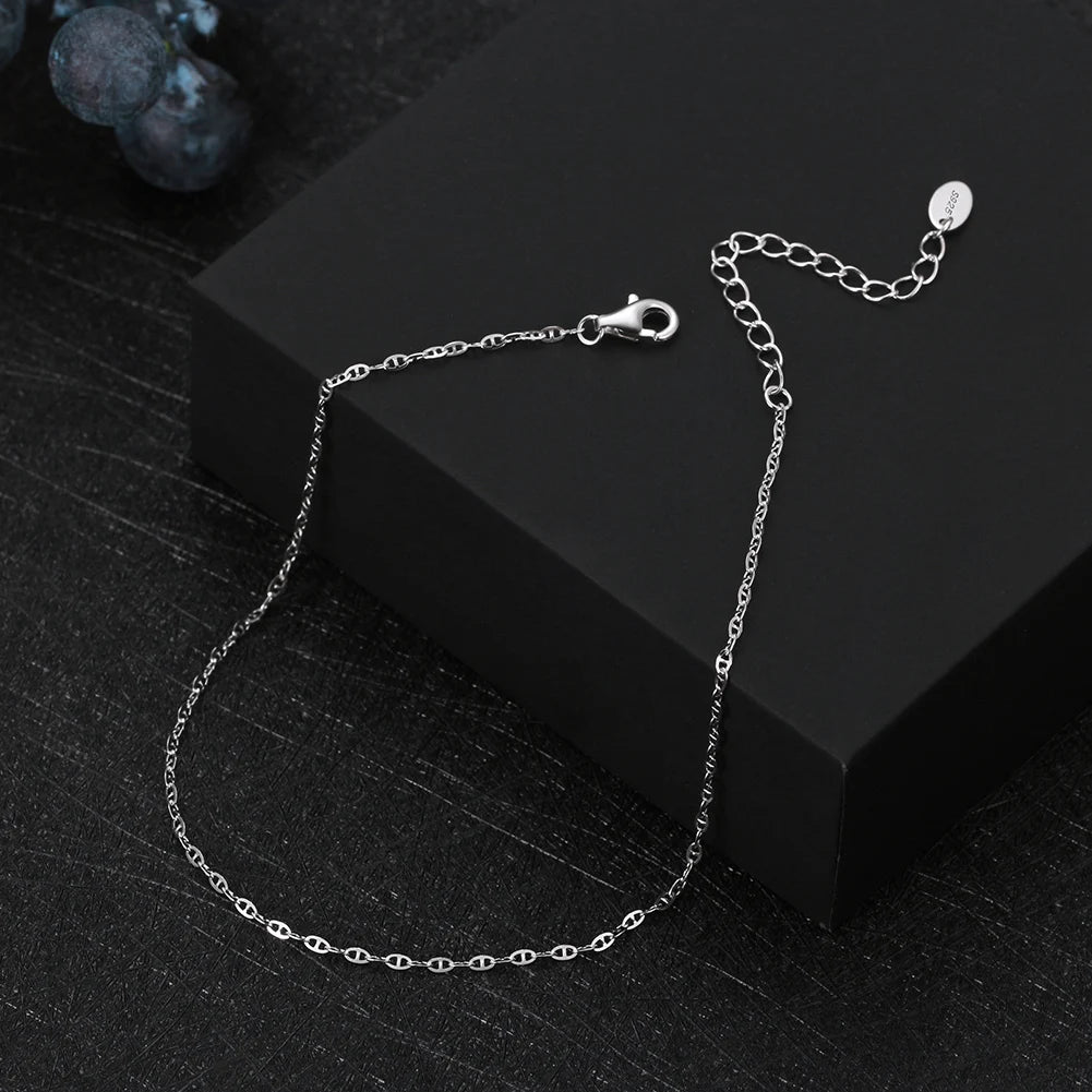 Rinntin Italian Sparkle Mirror Link Chain Anklet Women's 925 Silver Summer Foot Chain Bracelet Fashion Ankle Straps Jewelry SA29