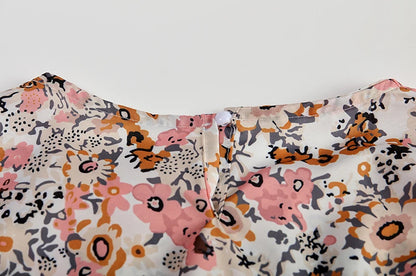 Women's Spring/Summer round Neck Pullover Dress with Pockets Middle Sleeve Loose Casual Print Midi Length
