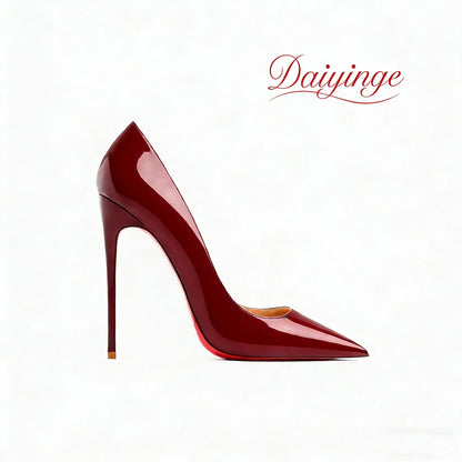 High Heels For Woman 2026 Trend New Leather Luxury Red Shiny Bottom Pointed Toe Stiletto Pumps 12cm Sexy Comfortable Party Shoes
