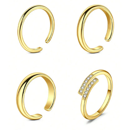 4pcs Stainless Steel Toe Ring Pack Set Hollow Love Flower Leaves Spot Drill Moon Multi-Style Size Adjustable Summer Beach Must