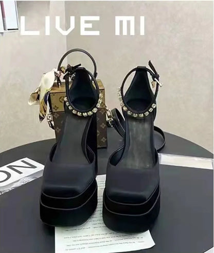 New Fashion Women Pumps Retro Mary Janes Chunky Heels Sandals Spring Platform Dress Party Wedding Basic Shoes Woman Big Size