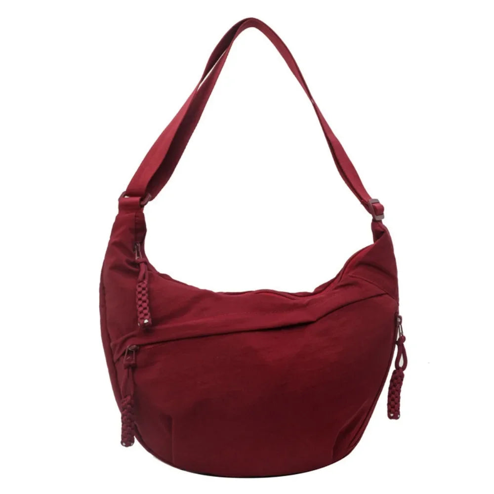 Casual Canvas Crossbody Bags Korean Simplified Large Capacity Sports Hobos Bag Solid Color Lightweight Dumpling Bag Women