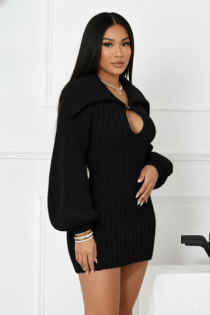 2025 New High Collar Elegant Commuter Big Collar Slim Fit Elastic Lantern Sleeve Woolen Dress