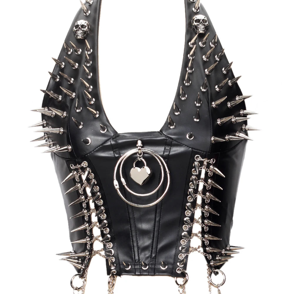Goth Top Y2K Clothes Women's Tanks Emo Clothing Gothic Boho Tops with Spikes Punk Rock Teens Festival Spiked Bra Grunge T shirt
