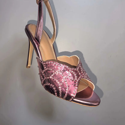 2026 New Gold Pineapple Sexy Rhinestone Fine High Heel Sandals Women's Outdoor Wear Glamorous Lady Executive Plus Size Slippers