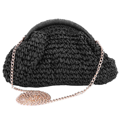 Women Straw Woven Bag Chain Strap Fashion Shoulder Bag Large Capacity Weaving Satchel Bag Solid Color for Party Vacation