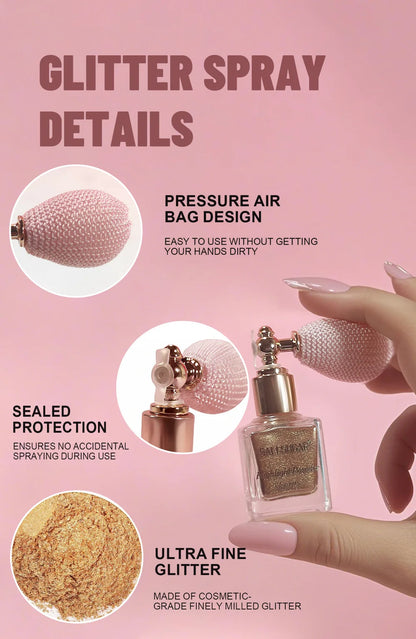 Face & Body Shimmer Spray, Contour Highlight Powder Mist, Ultra-Fine Glitter for Cheekbones Legs Body, Dewy Makeup Setting Spray