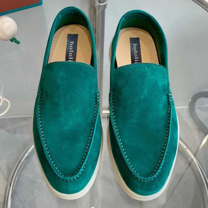 High Quality Men's walking driving shoes Unisex All genuine leather loafer Sheepskin suede Flat casual women's shoes large size