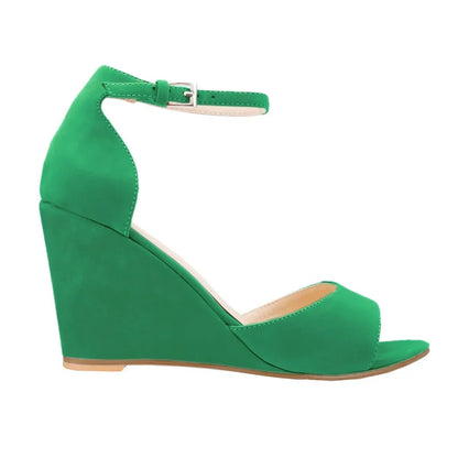 Women Wedge Sandals Sexy Pumps 8cm Casual Open Toe Ankle Strap Buckle High Heels Party Wedding Dress Ladies Shoes Large Size 42