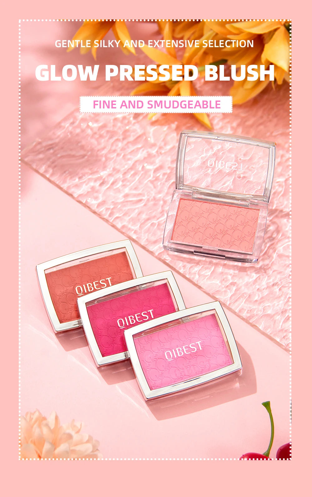 Embossed Powder Blush Peach Pink Coral Tint Makeup 3D Relief Blush Palette Brown Cheek Contour Rouge Cosmetics Face Brightens