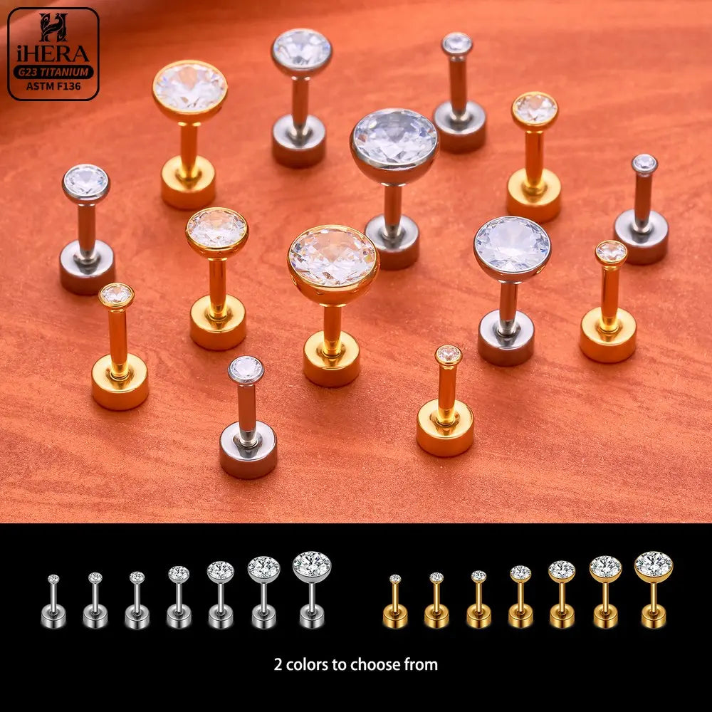 ASTM F136 Titanium Piercing Round Bowl Shaped Screw Labret Earring Set Lip Ring Cartilage Tragus Conch Jewelry Helix Nose Studs
