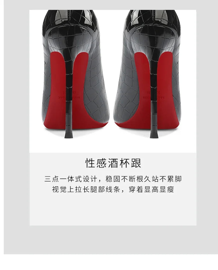 Summer new crocodile patterned high heels for women, slim heels, sexy, fashionable, versatile, professional single shoes