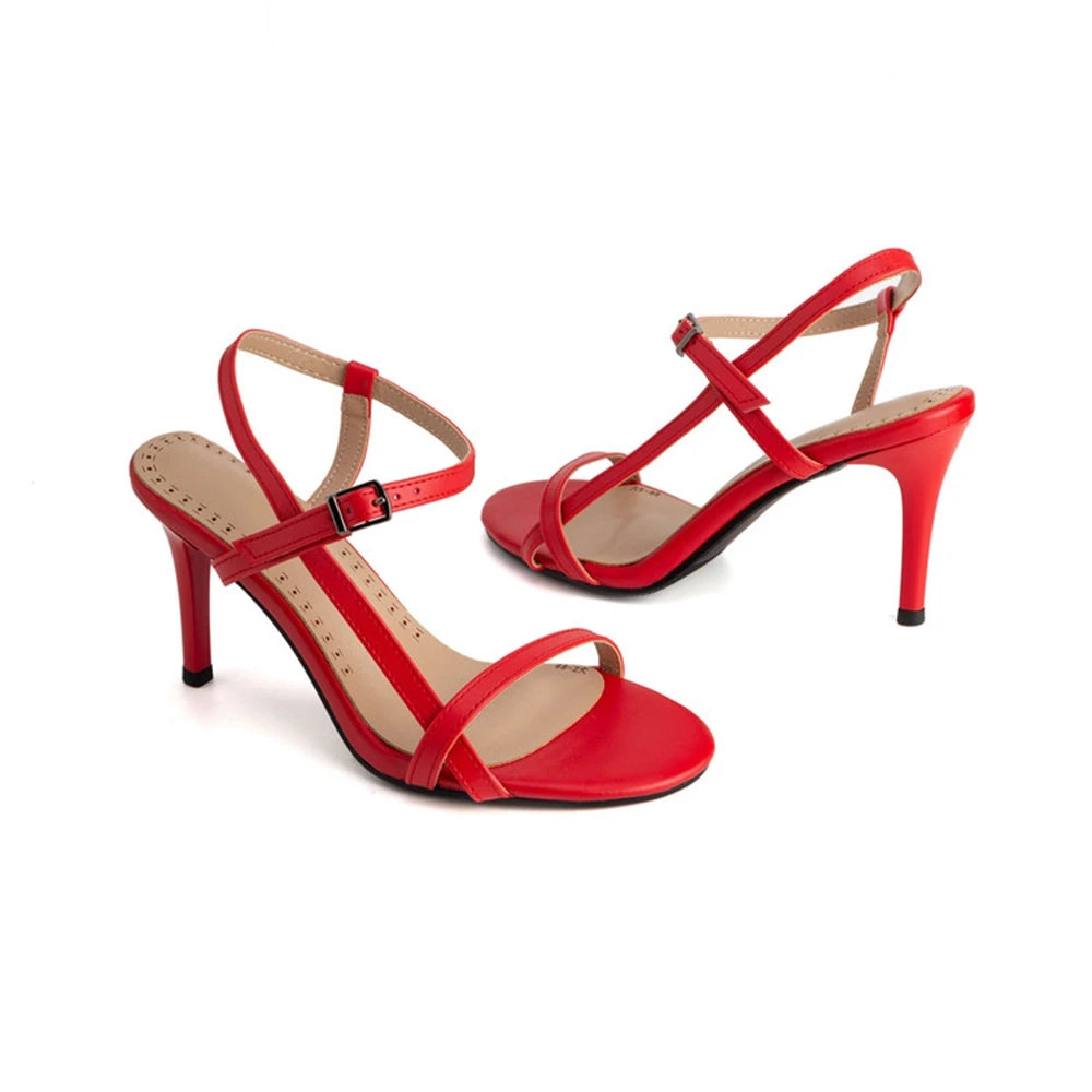 Peep Toe Ankle Strap Heeled Sandals for Women Open Toe Thin Heel Shoes Green Nude Red Silver White Black Plus Size 33-54 H1689