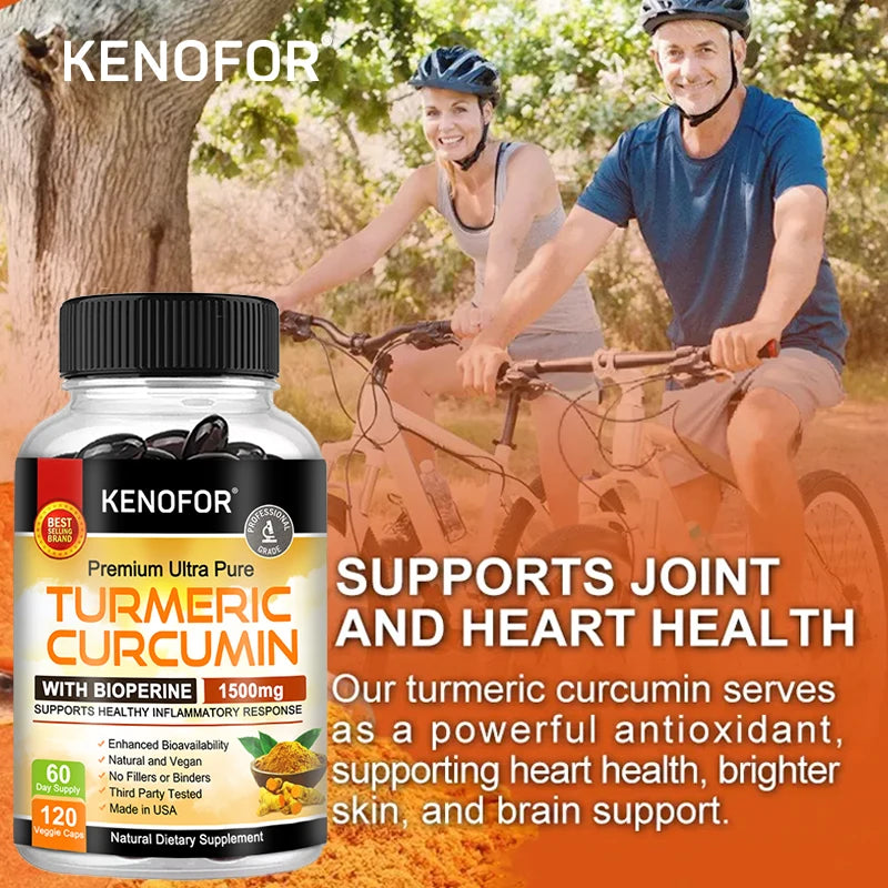 Turmeric Curcumin Capsules 1500mg - Supports Cell Health, Antioxidants, Promotes Joint and Bone Health