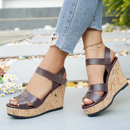 Women's Silver Chunky Platform Sandals 2026 Summer Cork Thick Sole Wedge Sandals Woman Plus Size 43 Pu Leather Casual Shoes