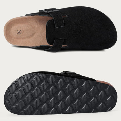 Evshine Men's Cow Suede Clogs with Arch Support Leather Mules Comfort Fashion Potato Shoe Women Cork Footbed Genuine Suede Clogs