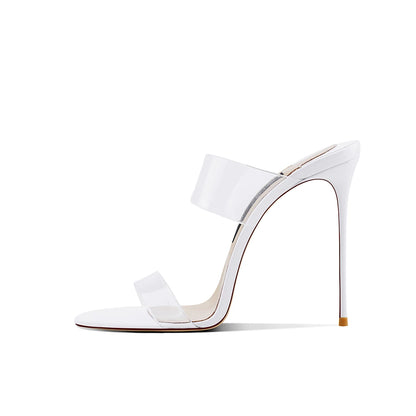 Pink Summer New Fashionable Open toed Sandals High Heels Women's Fine Heels Sharp Pointed Design Sensation Cool Slippers