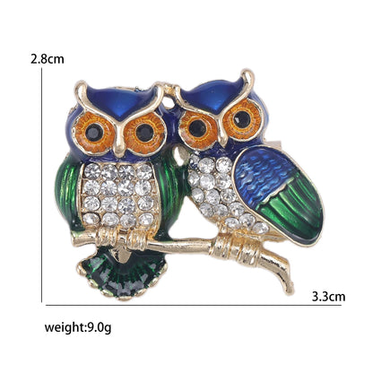 Rhinestone Cartoon Owl Brooch for Women Unisex Enamel Animal Pin Bird Lapel Pin Banquet Party Backpack Gifts Jewelry Accessories