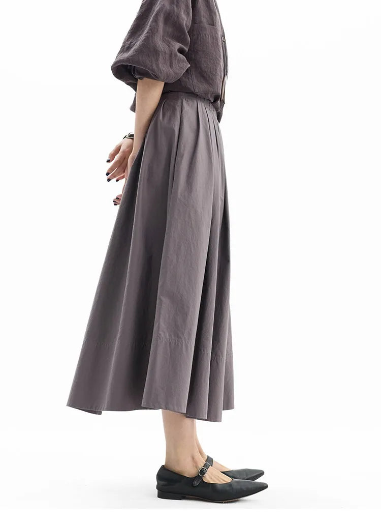 Hepburn-Style Mini Skirt~Pleated Skirt for Petite Figures, Gray-Purple 100% Cotton Umbrella Skirt, Gray A-Line Skirt, New Style for Women