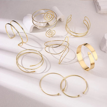 FTCY 8 Pcs Arm Cuff Bracelet for Women Gold Color Adjustable Layered Coil Swirl Armlet Bangles Jewelry Set for OutSide